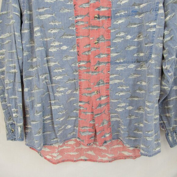 Vintage Importante Fish Design Long Sleeve Button Down Collar Shirt Size L - Picture 3 of 9